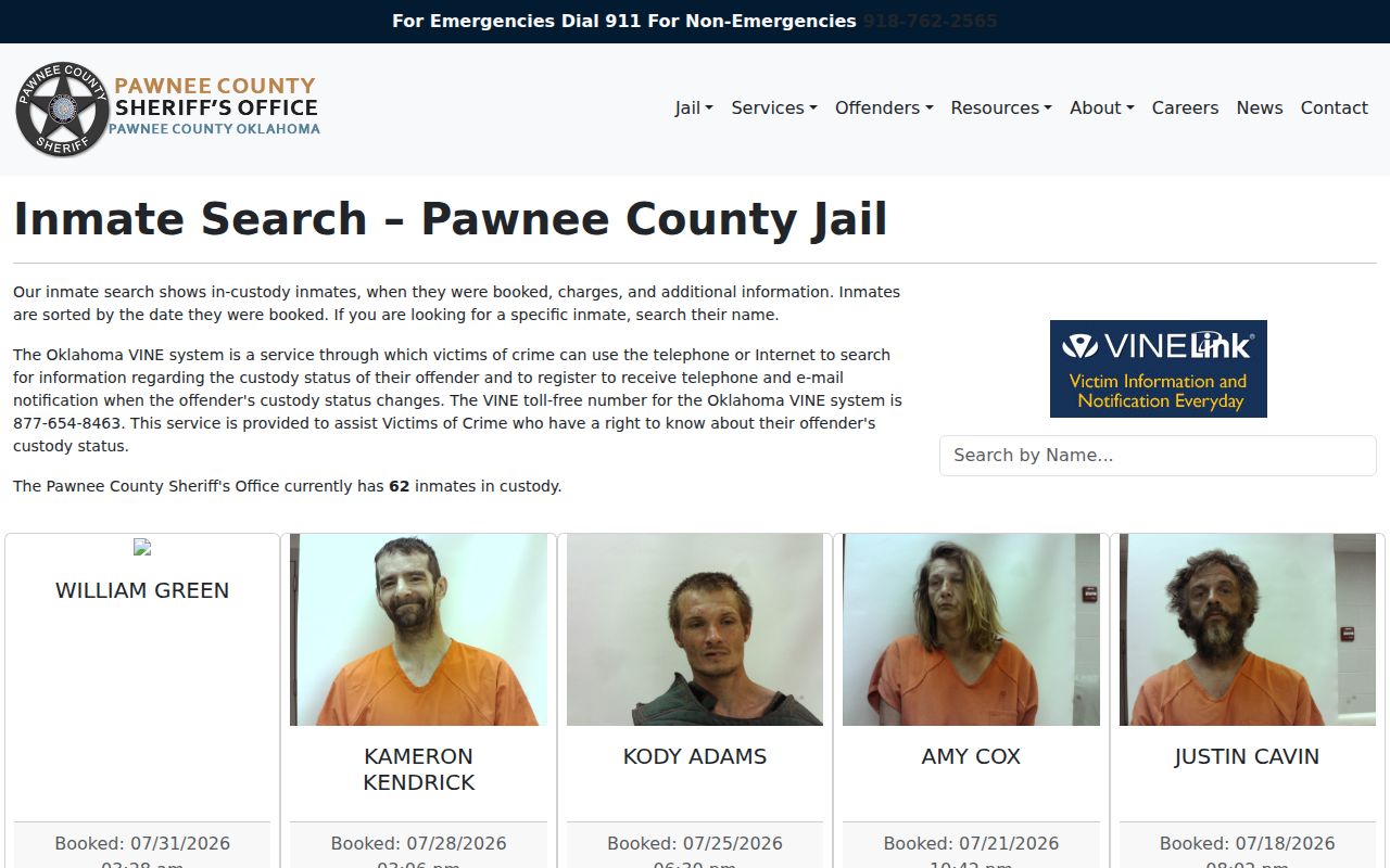 Pawnee County Jail current-custody search and release fallback