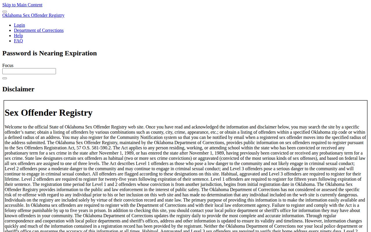 Pawnee County narrow offender registry photo search and record disclaimer